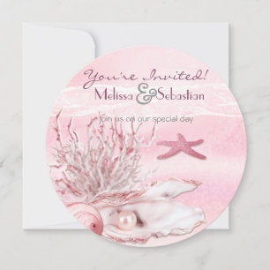 Dream Shore Beach Carnatie Pink Weddenschap Uitnod Kaart