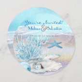 Dream Shore Beach Dk Blauwgroen Wedding Invite Kaart (Voorkant / Achterkant)