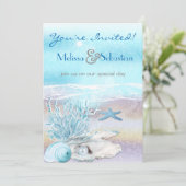 Dream Shore Beach Dk Blauwgroen Wedding Invite Kaart (Staand voorkant)