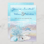 Dream Shore Beach Dk Blauwgroen Wedding Invite Kaart (Voorkant / Achterkant)