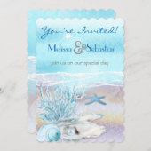 Dream Shore Beach Dk Blauwgroen Wedding Invite Kaart (Voorkant / Achterkant)