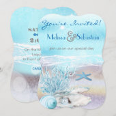 Dream Shore Beach Dk Blauwgroen Wedding Invite Kaart (Voorkant / Achterkant)