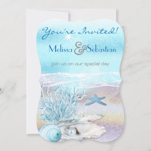 Dream Shore Beach Dk Blauwgroen Wedding Invite Kaart (Voorkant)