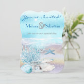Dream Shore Beach Dk Blauwgroen Wedding Invite Kaart (Staand voorkant)