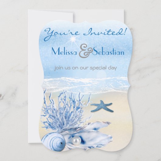 Dream Shore Beach Heel Blue Weddenschap Uitnodigen Kaart (Voorkant)