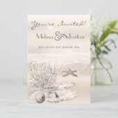 Dream Shore Beach Sepia Wedding Invite Kaart (Staand voorkant)