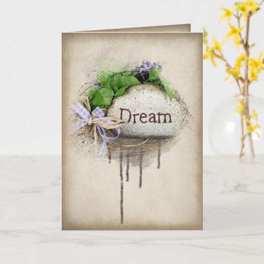 DREAM tekst gesneden in steen Kaart (Gele Bloem)