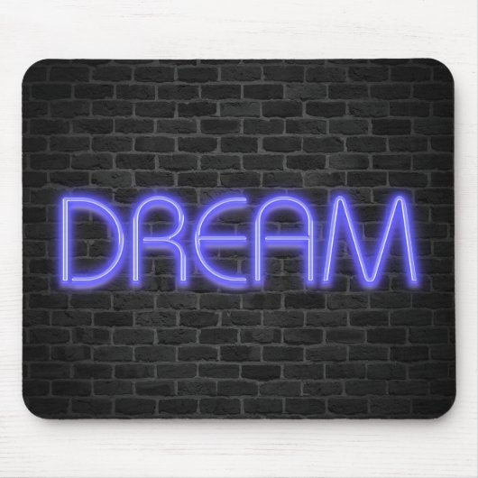 DREAM-tekst in neonverlichting op baksteen Muismat (Voorkant)