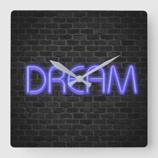 DREAM text in neon lights on brick Square Wall Clo Vierkante Klok (Voorkant)
