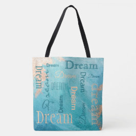 Dream Typography Script Turquoise Waterverf Tote Bag
