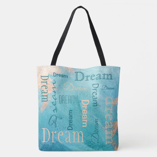 Dream Typography Script Turquoise Waterverf Tote Bag (Achterkant)
