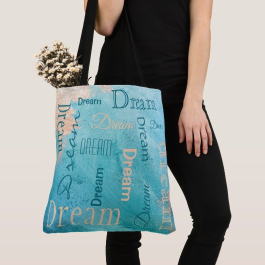 Dream Typography Script Turquoise Waterverf Tote Bag (Dichtbij)