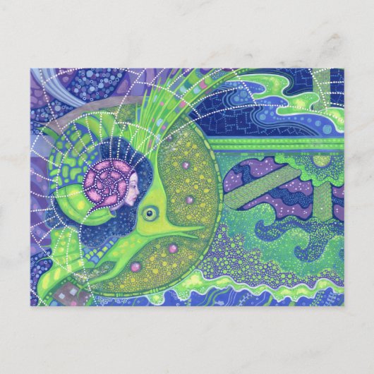 Dream van de volle maan, surrealisme, zeemeerminne briefkaart (Voorkant)
