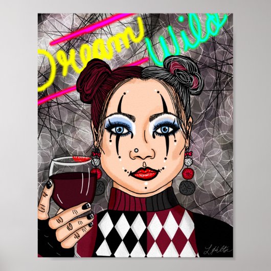 Dream Wild Jester Harlequin Woman Poster (Voorkant)