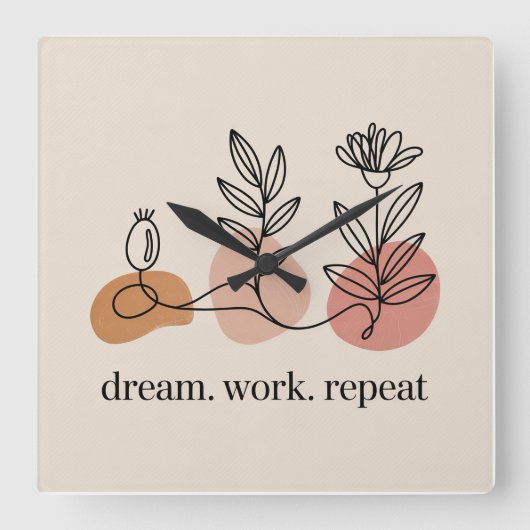 Dream. Work. Repeat Vierkante Klok (Voorkant)
