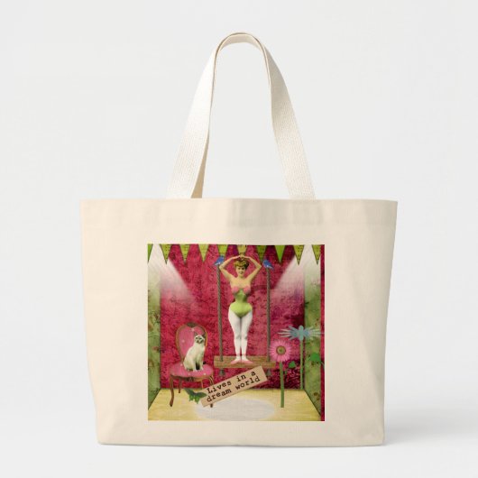 Dream World  Funky Ballerina Veranderde Kunst Grote Tote Bag (Voorkant)