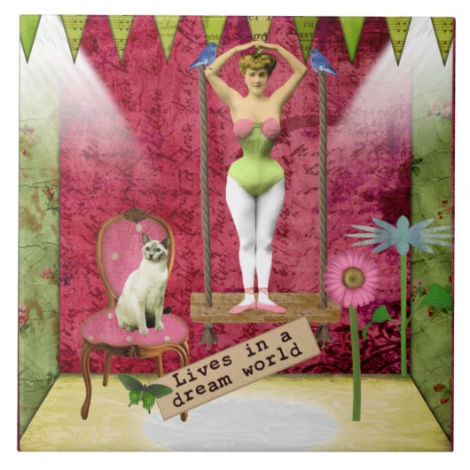 Dream World  Funky Ballerina Veranderde Kunst Tegeltje (Voorkant)