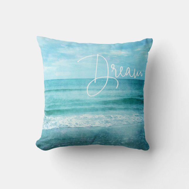Dream Yoga Quote Retro Beach Blauwgroen Blauwe Oce Kussen (Voorkant)