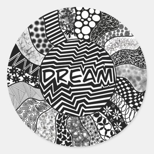 DREAM Zwart-wit Sunburst Sticker (Voorkant)
