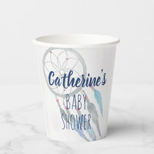Dreamcatcher Blue Grey Boho Baby shower Papieren Bekers (Voorkant)