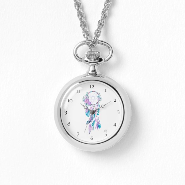 *~* Dreamcatcher Boho Bloemen Tribal Bead Feather Horloge (Voorkant)