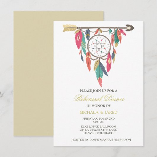Dreamcatcher bruiloft repetitie diner uitnodiging (Voorkant / Achterkant)