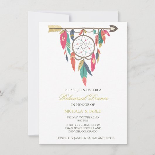 Dreamcatcher bruiloft repetitie diner uitnodiging (Voorkant)