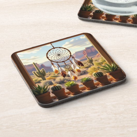 Dreamcatcher, Desert Canyons, Cacti   Bier Onderzetter (Linkerzijde)