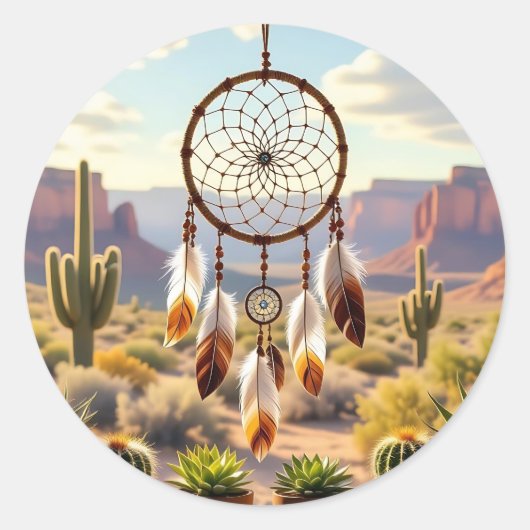 Dreamcatcher, Desert Canyons, Cacti   Ronde Sticker (Voorkant)