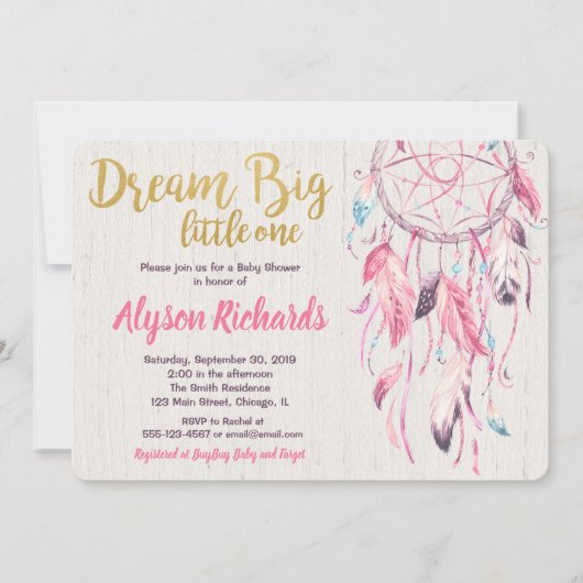 Dreamcatcher droom grote kleine een baby shower me kaart (Voorkant)