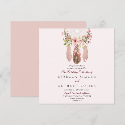 Dreamcatcher | Eenvoudige vierkante trouwuitnodigi Kaart (Voorkant / Achterkant)