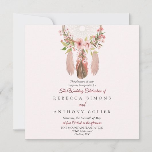 Dreamcatcher | Eenvoudige vierkante trouwuitnodigi Kaart (Voorkant)