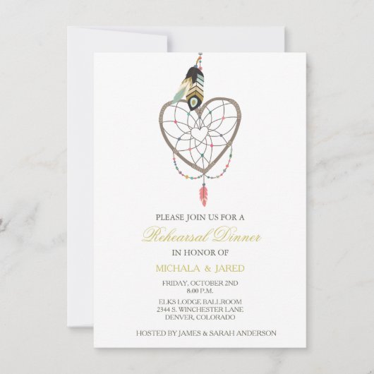 Dreamcatcher Feather Bruiloft repetitie uitnodigin Kaart (Voorkant)