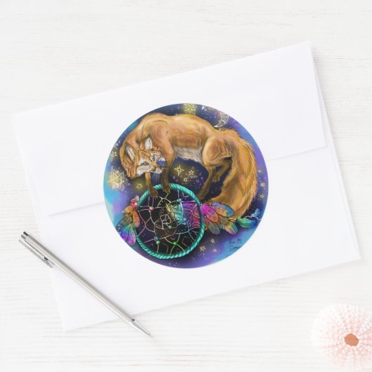 DreamCatcher Fox Ronde Sticker (Envelop)