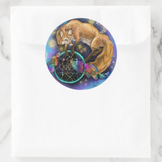 DreamCatcher Fox Ronde Sticker (Tas)
