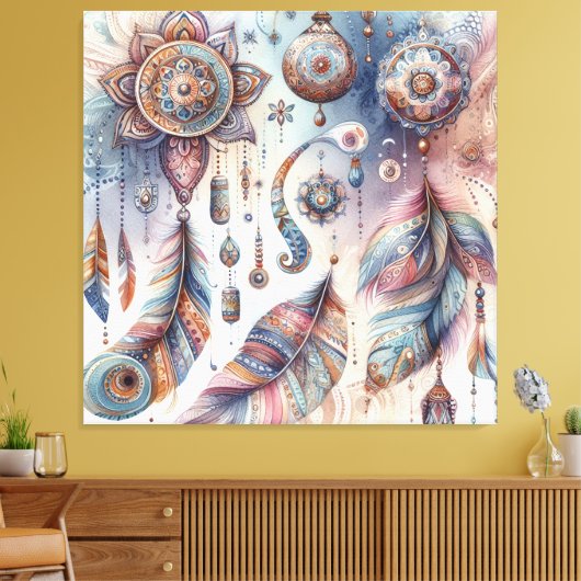 Dreamcatcher in een Boheems thema Canvas Afdruk (Insitu (Woonkamer))