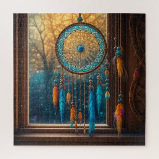 Dreamcatcher in een raam vallen bladeren legpuzzel (Verticaal)