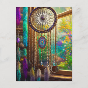 Dreamcatcher in Venster Paarse Boho Briefkaart