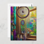  Dreamcatcher in Venster Paarse Boho Briefkaart (Voorkant / Achterkant)