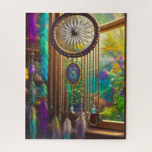  Dreamcatcher in Venster Paarse Boho Legpuzzel (Verticaal)