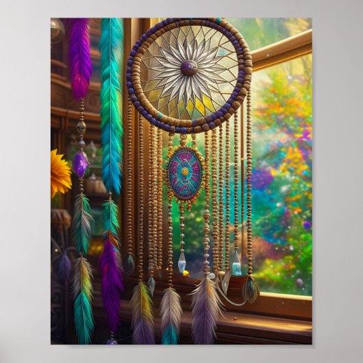  Dreamcatcher in Venster Paarse Boho Poster (Voorkant)