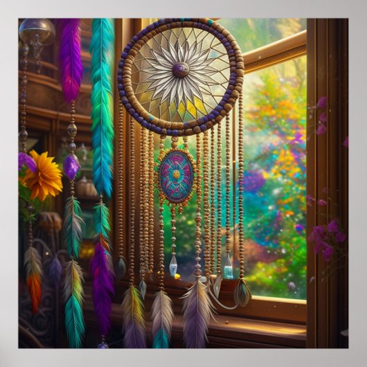 Dreamcatcher in Venster Paarse Boho Poster (Voorkant)