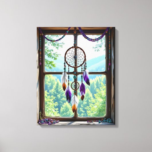 Dreamcatcher in Window | Boho Art Canvas Afdruk (Voorkant)