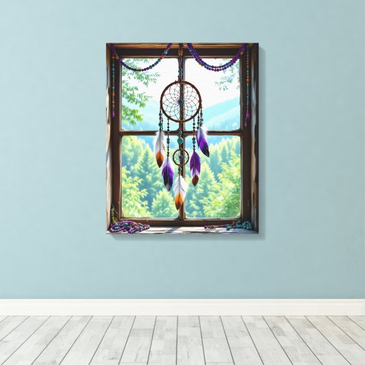Dreamcatcher in Window | Boho Art Canvas Afdruk (Insitu (Houten vloer))