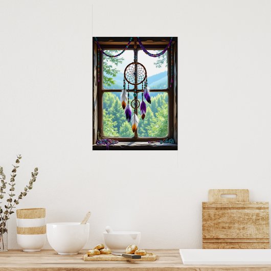 Dreamcatcher in Window | Boho Art Poster (Keuken)