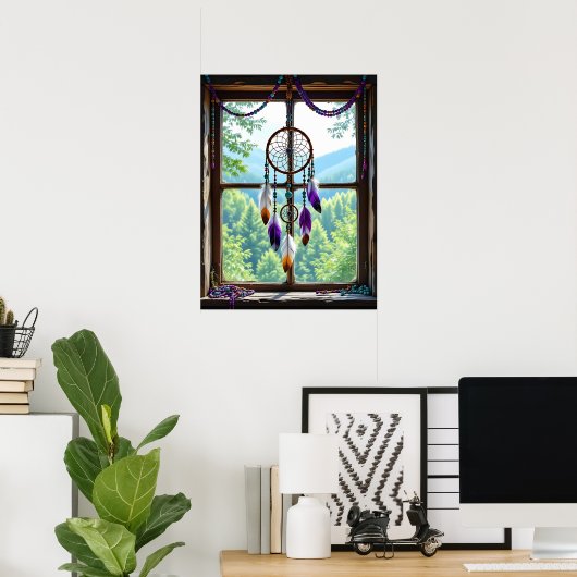 Dreamcatcher in Window | Boho Art Poster (Thuiskantoor)