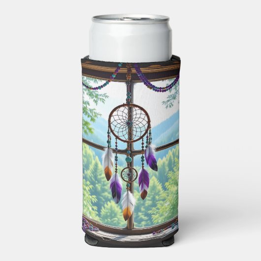 Dreamcatcher in Window | Boho Art Seltzer Blikjeskoeler (Seltzer Voorkant)