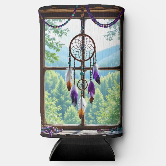 Dreamcatcher in Window | Boho Art Seltzer Blikjeskoeler (Voorkant)