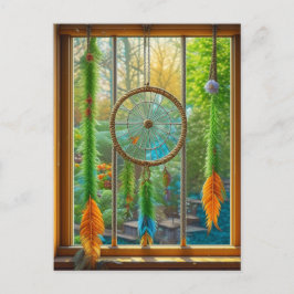 Dreamcatcher met blauwe, groene en Oranje veren Briefkaart