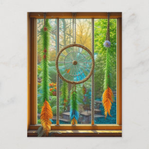 Dreamcatcher met blauwe, groene en Oranje veren Briefkaart
